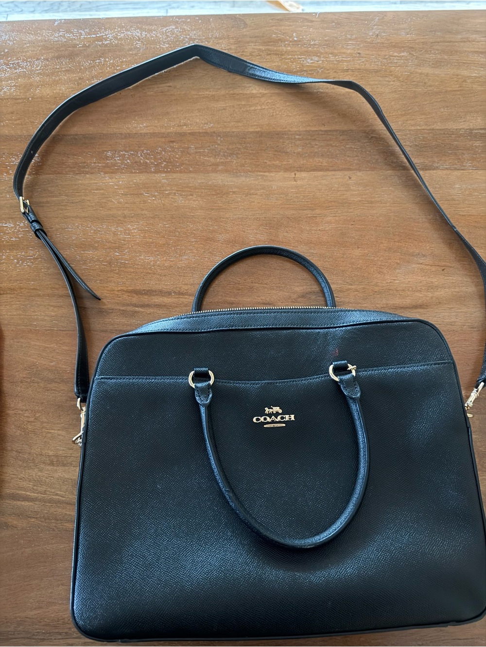 Coach Black Leather Laptop Brief with Gold Hardware